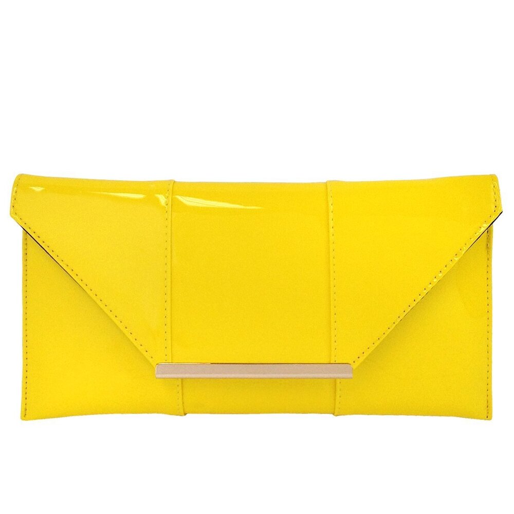 6890 Faux Patent Leather Envelope Candy Clutch, Yellow
